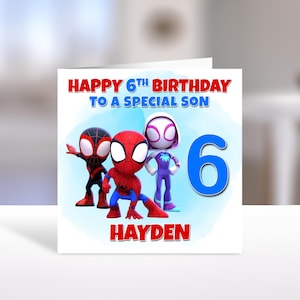 SPIDEY AND FRIENDS Personalised Birthday Card - Spiderman Personalised Birthday Card - Spider Girl Birthday Card - Hulk - Ironman - Thor
