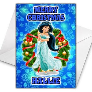 Tarjeta de Navidad personalizada de la PRINCESA JASMINE - Tarjeta de Navidad Disney - Tarjeta de felicitación personalizada de la Princesa Jasmine - Navidad de Aladdin