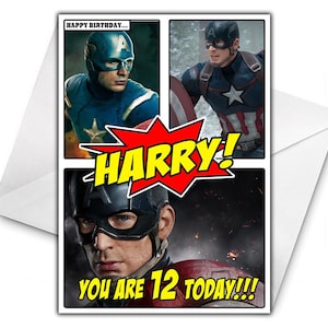 CAPTAIN AMERICA Personalisierte Geburtstagskarte - Captain America Personalisierte Geburtstagskarte - Captain America Geburtstagskarte - Hulk - Spiderman 2