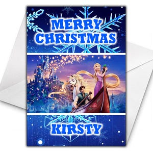 Tarjeta de Navidad personalizada de ENREDADOS - Tarjeta de Navidad Disney - Tarjeta de felicitación personalizada de la Princesa Rapunzel - Tarjeta de Navidad de Enredados