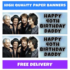 Banners de cumpleaños personalizados de los Rolling Stones - Banners de cumpleaños de los Rolling Stones - Banners de cumpleaños de los Rolling Stones - Banners de recuerdos musicales