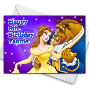 Biglietto di auguri di compleanno personalizzato "La Bella e la Bestia" - Biglietto di auguri di compleanno personalizzato delle Principesse Disney - Biglietto di auguri Disney - Principessa Belle