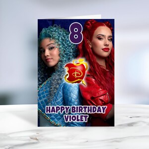 Tarjeta de cumpleaños personalizada de DESCENDANTS 4 - Tarjeta de cumpleaños personalizada de Disney Descendants Birthday - Tarjeta de felicitación personalizada de Disney
