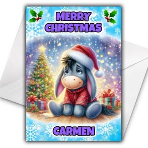 Carte de Noël personnalisée Bourriquet - carte de Noël Disney - carte de voeux personnalisée Bourriquet - Noël Winnie l'ourson - carte Bourriquet - ourson
