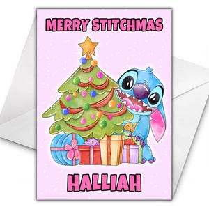 STITCH Gepersonaliseerde kerstkaart - Disney-kerstkaart - Gepersonaliseerde wenskaart Disney Stitch - Lilo & Stitch-kerstkaart - Engel - D6