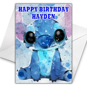 DISNEY STITCH Personalised Birthday Card - Lilo and Stitch Personalised Birthday Card - Disney Personalised Card - Stitch and Angel Card D3