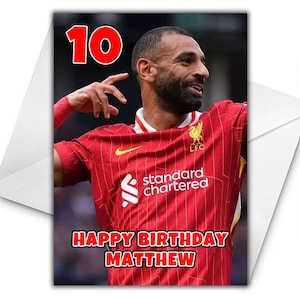 Cartão de aniversário personalizado MOHAMED SALAH - Liverpool FC Cartão de aniversário personalizado - Cartão de aniversário Mo Salah - Cartão de futebol Mohamed Salah