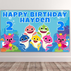 Sfondo di compleanno personalizzato BABY SHARK - Sfondo di compleanno Baby Shark - Striscioni di compleanno Baby Shark - Striscioni per feste Baby Shark - Pinkfong