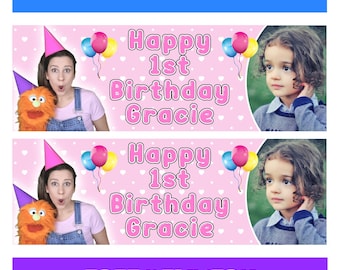 MS RACHEL Photo Personalised Birthday Banners - Miss Rachel Birthday Banners - Ms Rachel Birthday Banners - Ms Rachel Birthday Banner - Pink