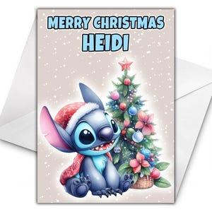 STITCH Gepersonaliseerde kerstkaart - Disney-kerstkaart - Gepersonaliseerde wenskaart Disney Stitch - Lilo & Stitch-kerstkaart - Engel - D3