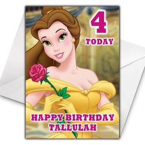 Gepersonaliseerde verjaardagskaart PRINCESS BELLE - Gepersonaliseerde verjaardagskaart Disney-prinsessen - Disney-verjaardagskaart - Belle en het Beest - D2
