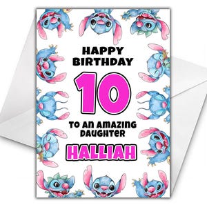 DISNEY STITCH Personalised Birthday Card - Lilo and Stitch Personalised Birthday Card - Disney Personalised Card - Stitch and Angel Card D11