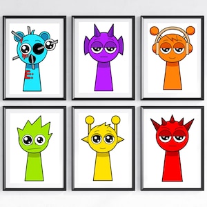 Set van 6 SPRUNKI-afdrukken - Sprunki-kunstset - Sprunki-kunstwerk - Sprunki-fandom-kunstwerkafdrukken - Sprunki-muurkunst - slaapkamerafdrukken
