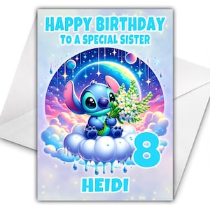 DISNEY STITCH Personalised Birthday Card - Lilo and Stitch Personalised Birthday Card - Disney Personalised Card - Stitch and Angel Card D8