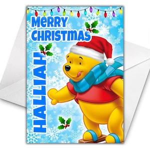 Tarjeta de Navidad personalizada de WINNIE THE POOH - Tarjeta de Navidad Disney - Tarjeta de felicitación personalizada de Winnie The Pooh - Tarjeta de Navidad de Pooh - D5