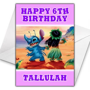 LILO AND STITCH Personalised Birthday Card - Lilo and Stitch Personalised Birthday Card - Disney Personalised Card - Stitch and Angel Card 2