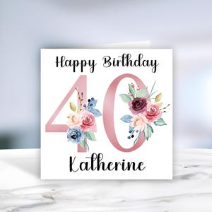 40e anniversaire floral carte d'anniversaire - carte de voeux personnalisée âgée - carte d'anniversaire pour homme et femme - carte de joyeux anniversaire