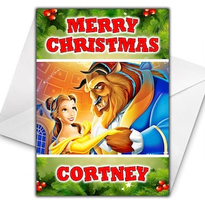 Die SCHÖNE UND DAS BIEST Personalisierte Weihnachtskarte - Disney Weihnachtskarte - Die Schöne und das Biest Personalisierte Grußkarte - Belle Weihnachtskarte