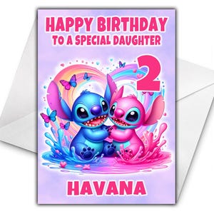 Carte d'anniversaire personnalisée STITCH & ANGEL - carte d'anniversaire personnalisée Lilo et Stitch - carte personnalisée Disney - carte Stitch et ange