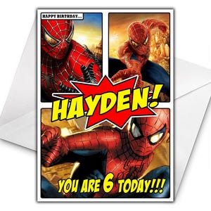 SPIDERMAN Personalisierte Geburtstagskarte - Spiderman Personalisierte Geburtstagskarte - Miles Morales Geburtstagskarte - Batman - Hulk - Iron Man - Thor