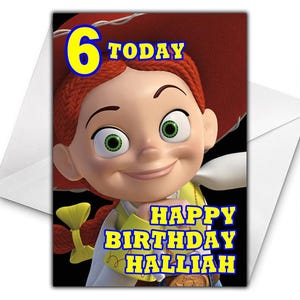 JESSIE Personalisierte Geburtstagskarte - Toy Story Geburtstag Personalisierte Geburtstagskarte - Disney Geburtstagskarte - Buzz Lightjahre - Sheriff Woody