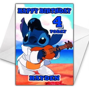 DISNEY STITCH Personalised Birthday Card - Lilo and Stitch Personalised Birthday Card - Disney Personalised Card - Stitch and Angel Card