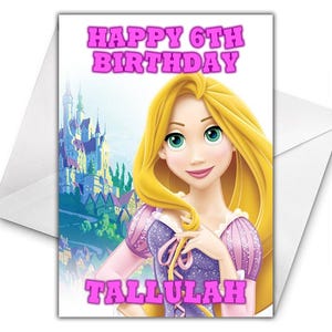 Cartão de aniversário personalizado PRINCESA RAPUNZEL - Cartão de aniversário personalizado das Princesas Disney - Cartão de aniversário da Disney - Cartão de aniversário Enrolados