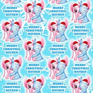 STITCH & ANGEL Personalisiertes Weihnachtsgeschenkpapier - Disney Stitch Personalisierte Geschenkverpackung - Disney Geschenkverpackung - Lilo und Stitch Weihnachten