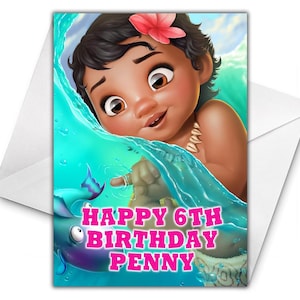 BABY MOANA Biglietto di compleanno personalizzato - Disney Moana Biglietto di compleanno personalizzato - Disney personalizzato - Biglietto di compleanno Baby Moana