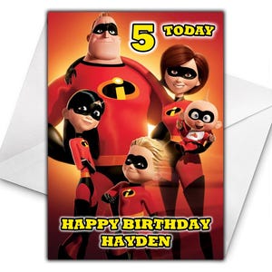 Biglietto di auguri di compleanno personalizzato de GLI INCREDIBILI - Biglietto di auguri di compleanno personalizzato Disney Incredibili - Biglietto di auguri di compleanno Disney - Compleanno degli Incredibili D2