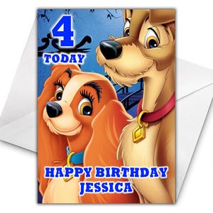 Gepersonaliseerde LADY AND THE TRAMP-verjaardagskaart - Lady and the Vagebond Gepersonaliseerde verjaardagskaart - Disney-verjaardagskaart - Lady and the Vagebond D2