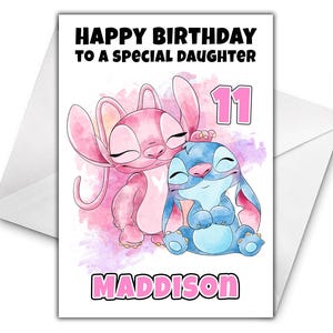 STITCH & ANGEL Personalisierte Geburtstagskarte - Lilo und Stitch Personalisierte Geburtstagskarte - Disney Personalisierte Karte - Stitch and Angel Karte D2