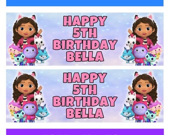 GABBY Personalised Birthday Banners - Dollhouse Personalised Birthday Banners - Dollhouse Birthday Banners - Gabby Birthday Party Banners