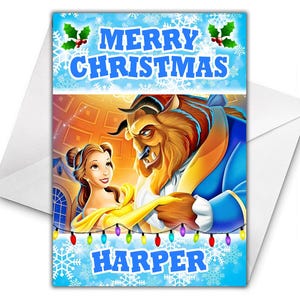 Biglietto di Natale personalizzato "La Bella e la Bestia" - Biglietto di Natale Disney - Biglietto di auguri personalizzato "La Bella e la Bestia" - Belle Xmas - D2
