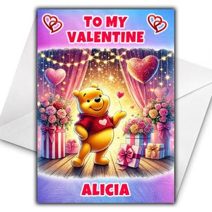 Carte de Saint Valentin personnalisée WINNIE L'ourson - Disney carte de Saint Valentin - carte de Saint Valentin Winnie l'ourson - Bourriquet - Tigrou - D3