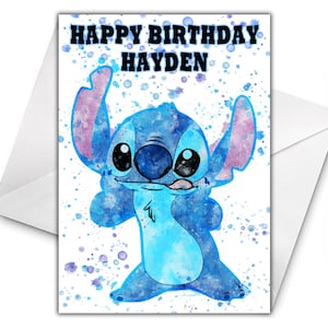 DISNEY STITCH Personalised Birthday Card - Lilo and Stitch Personalised Birthday Card - Disney Personalised Card - Stitch and Angel Card D7