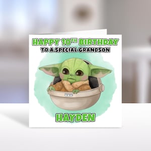 Gepersonaliseerde BABY YODA-verjaardagskaart - Star Wars gepersonaliseerde verjaardagskaart - Yoda-verjaardagskaart - Darth Vader - Stormtroopers - R2D2 - C3PO