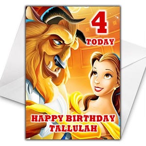 Biglietto di auguri di compleanno personalizzato "La Bella e la Bestia" - Biglietto di auguri di compleanno personalizzato delle Principesse Disney - Biglietto di auguri Disney - Principessa Belle - D2