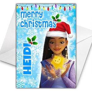 DISNEY WISH personalisierte Weihnachtskarte - Disney Weihnachtskarte - Wunsch personalisierte Grußkarte - Wunsch Weihnachtskarte - Asha - Valentino - D2