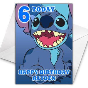 DISNEY STITCH Personalised Birthday Card - Lilo and Stitch Personalised Birthday Card - Disney Personalised Card - Stitch and Angel Card D6
