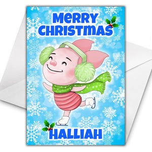 Tarjeta de Navidad personalizada de PIGLET - Tarjeta de Navidad de Disney - Tarjeta de felicitación personalizada de Piglet Winnie The Pooh - Tarjeta de Navidad de Piglet - Pooh