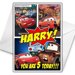 Gepersonaliseerde verjaardagskaart DISNEY CARS - Gepersonaliseerde verjaardagskaart Disney Cars - Disney-verjaardagskaart - Lightning McQueen - Mater - Sally