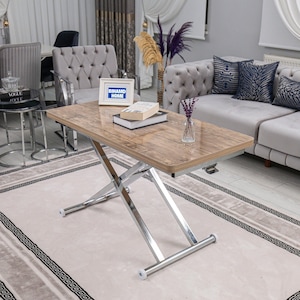 Modern Smart Coffee Table, Height Adjustable, Antiklayt Color, Chrome Base Coffee Table, Multi-Purpose Folding, 48W x 24D inches