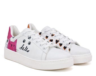 ハンドメイドのマルチカラープリントスニーカー、整形外科用ソール