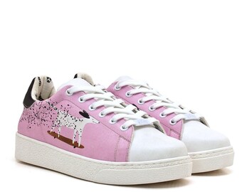 ハンドメイドのマルチカラープリントスニーカー、整形外科用ソール