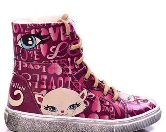 ハンドメイドのマルチカラープリントスニーカー、整形外科用ソール