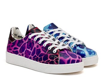 ハンドメイドのマルチカラープリントスニーカー、整形外科用ソール