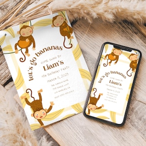Let&#39;s Go Bananas Birthday Invitation | Monkey Birthday Party | Monkey Birthday Invitation Printable | Monkey Birthday Invitation Digital
