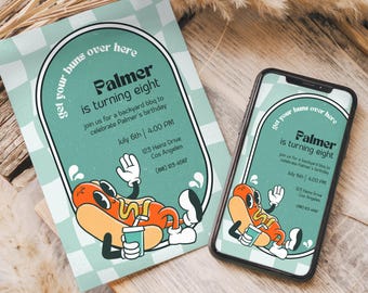 Hotdog BBQ Invitation: Backyard Birthday Party Invite (Digital Download, 5x7 & 1080x1920 px)