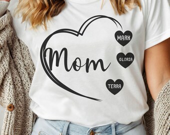 Personalized Mom Heart Shirt, Mom Shirt, Gift For Mom, Mama Shirt, Heart Shirt, Custom Mom with Kids Names T-Shirt, Mother's Day Gift